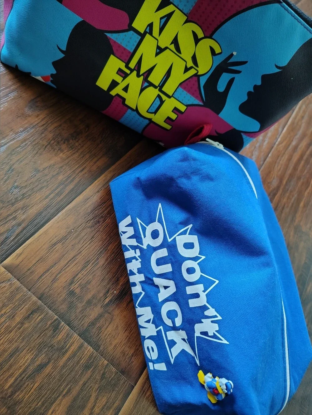 Handmade Donald Duck large blue zipper bag And Kiss Me Cosmetics Bag